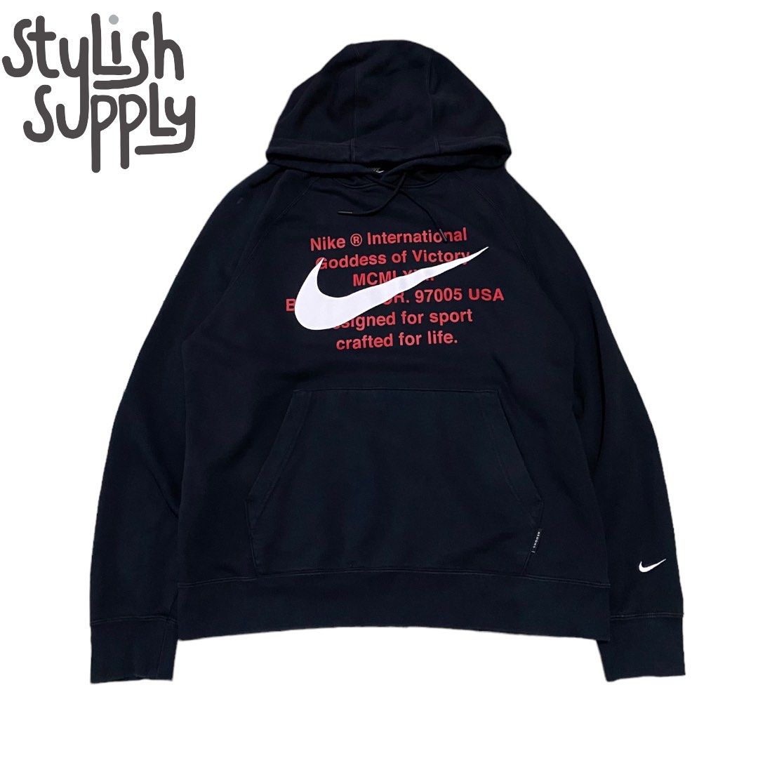 Nike International Black Hoodie Fesyen Pria Pakaian Atasan di Carousell