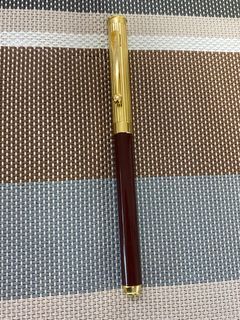 Pierre Cardin Gold Stone Bright Gold Maroon Red Pen - VINTAGE BALLPOINT PEN - USED - Working Ink - Not PARKER MONTBLANC - Gold Plated - RARE CROSS