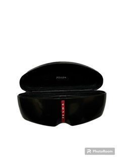 PRADA Sunglasses Hard Case Black w Red Stripe Prada Logo Clamshell CASE