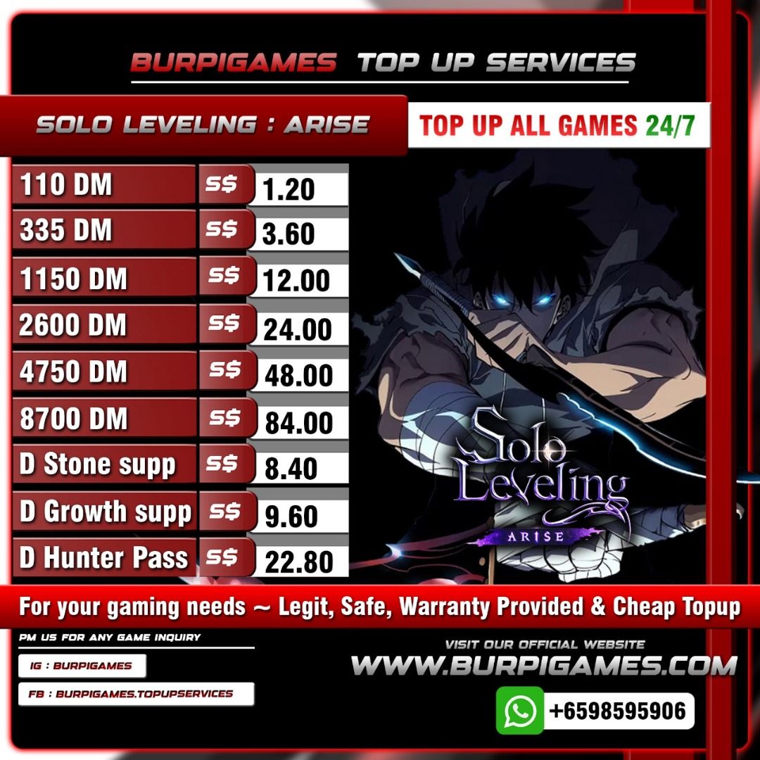 [SAFE] Solo Leveling Arise TOP UP - ANY BUNDLES IN GAME AVAILBLE !