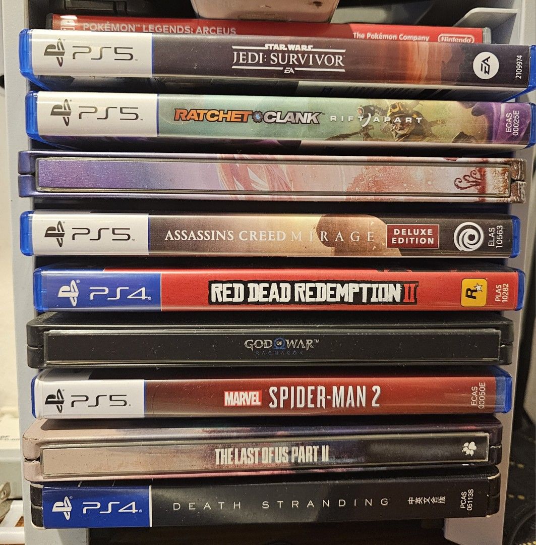 Ps4 Ps5 Games (Category: PlayStation) located in Quezon City. Submitted by ealtairz03 (Listing ID 1302831000, Image 1). Description: Ratchet and Clank - SOLD Horizon Forbidden West (Steelbook) - 2100 Assassins Creed Mirage Deluxe Edition - 2300 Red Dead Redemption 2 - SOLD Marvel's Spiderman 2 - 1950 The Last of Us Part 2(Steelbook) - 1950 Death Stranding(Steelbook) - 750.