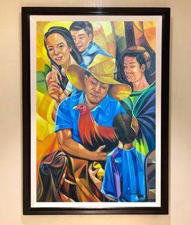 SABONG 40x29 inches OIL ON CANVAS Painting with Wood Frame, Ready to Hang