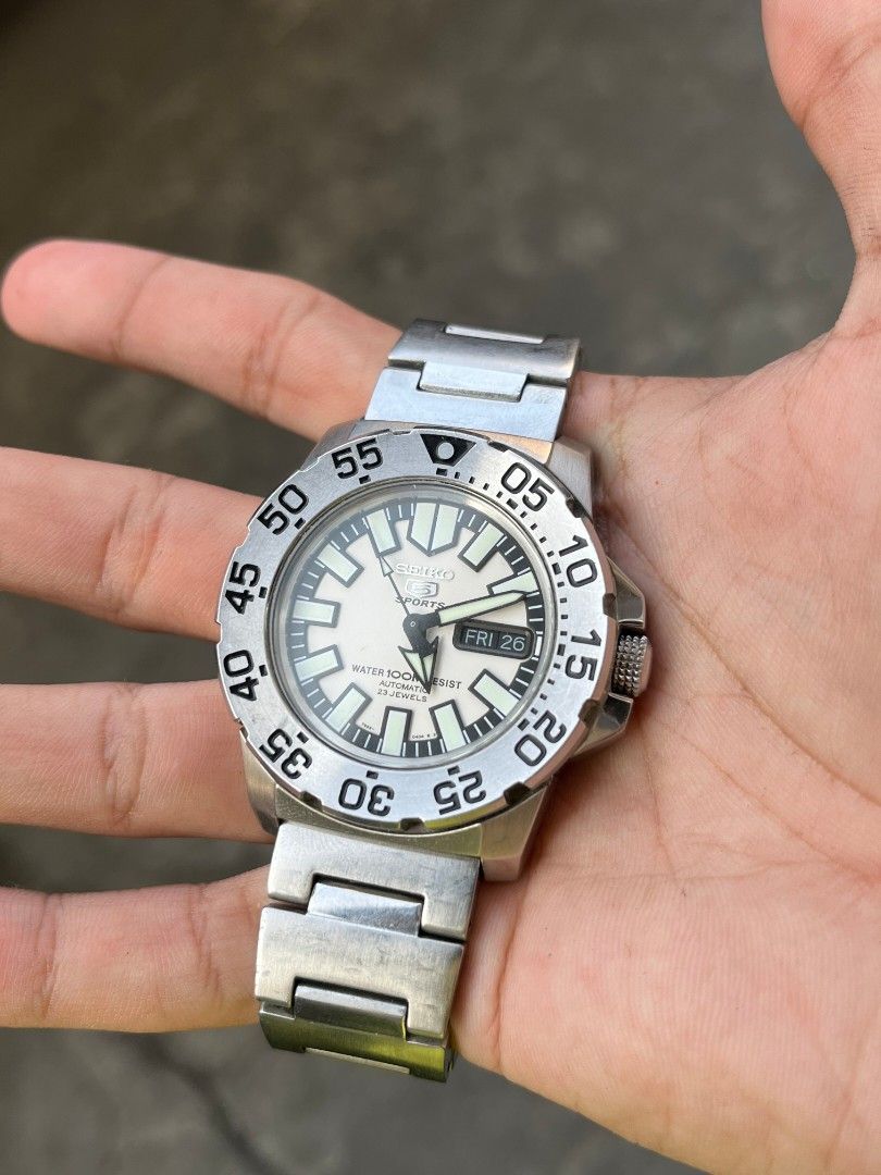Seiko 5 Sports Baby Monster White SNZF45 Men s Fashion Watches Accessories Watches on Carousell