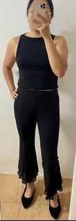 Selling as a set: House of Lulu Basic Top + Bangkok Flared Pants with Pleated Detail