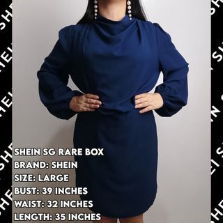 SHEIN Navy Blue Cowl Neck Dainty Longsleeve Formal Office Wear Cute Mini Skirt