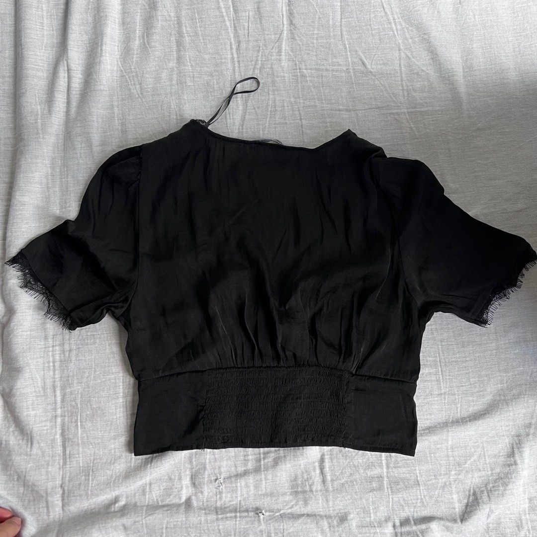 Stradivarius Satin and Lace Blouse (Category: Blouses) located in Mandaluyong City. Submitted by janellefron (Listing ID 1302816377, Image 1). Description: Super nice! Worn only once. .