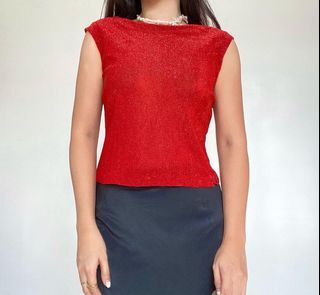 The Velour red sparkly high neck top