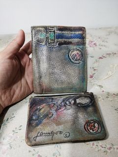 Vintage handpainted leather wallet and coin purse