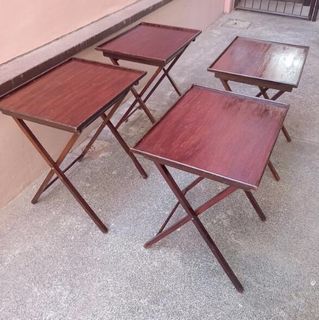 Vintage Set of 4 Wooden Folding Service Tables Trays
