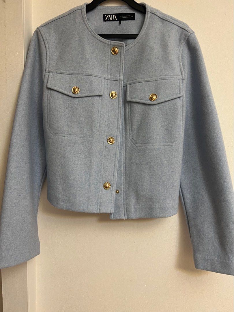 ZARA Baby blue soft coquette classy jacket, Women's Fashion, Coats