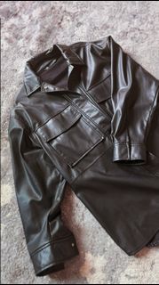 Zara Black Oversized Leather Jacket (M)