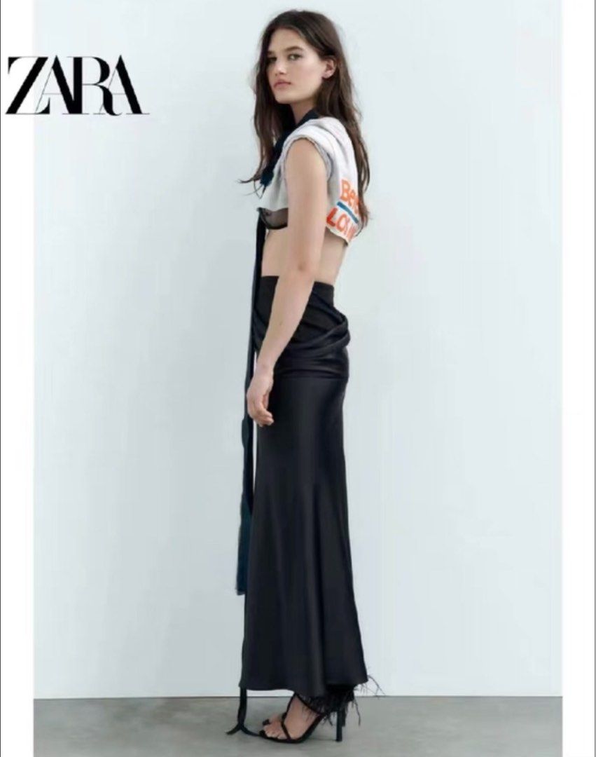Satin skirt zara black new arrivals