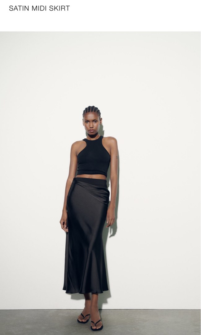 Zara black satin skirt
