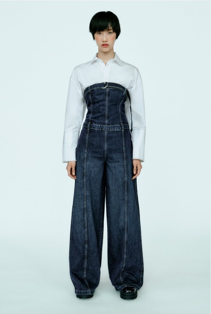 Wide Leg Zara Denim Overalls Zara Trf Strapless Denim Jumpsuit