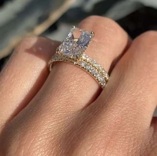 14k yellow gold 2-in-1 eternity moissanite diamond engagement ring