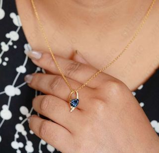 18k yellow gold natural mined London blue topaz with diamond necklace