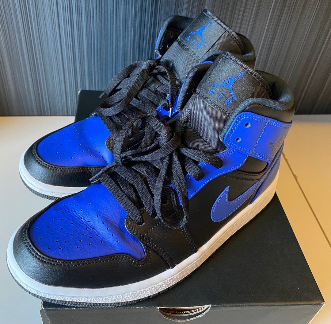 jordan 1 mid white black royal on feet
