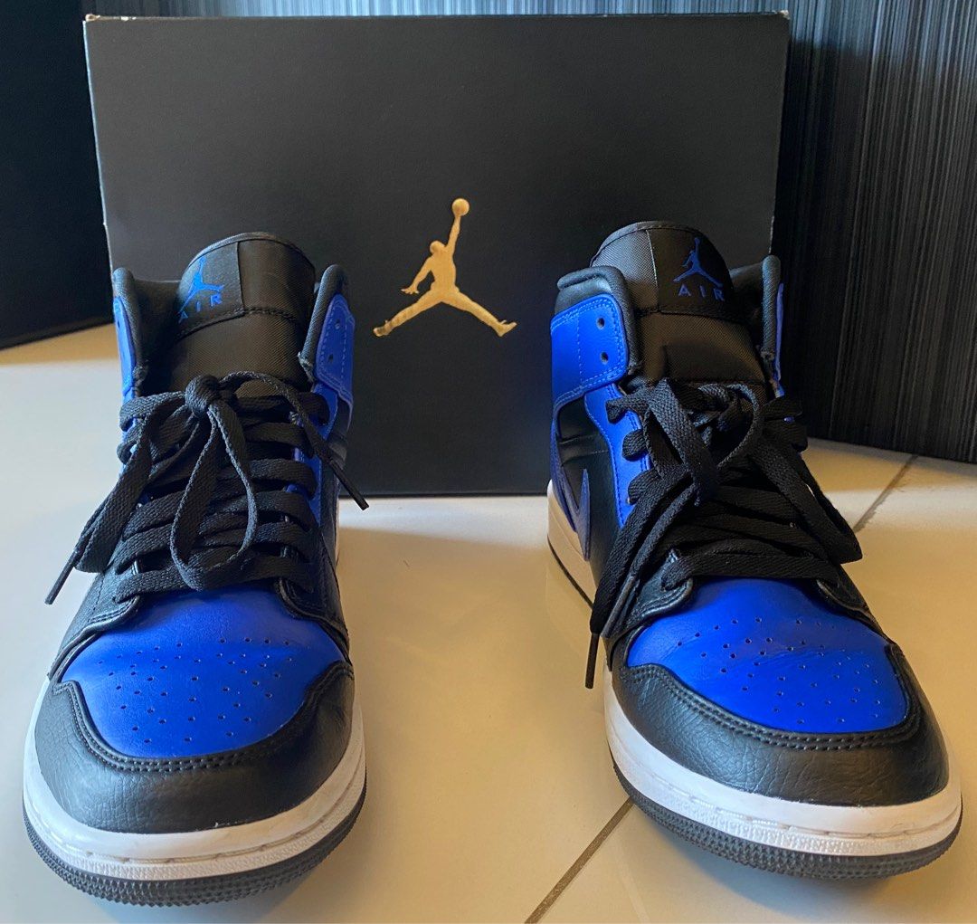 jordan 1 mid white black royal on feet