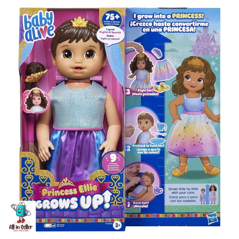 Baby Alive Princess Ellie Grows Up! Brown Hair Doll, Interactive