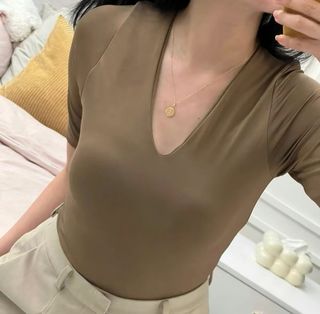 Brown Bodysuit Top woth snap button Size Large