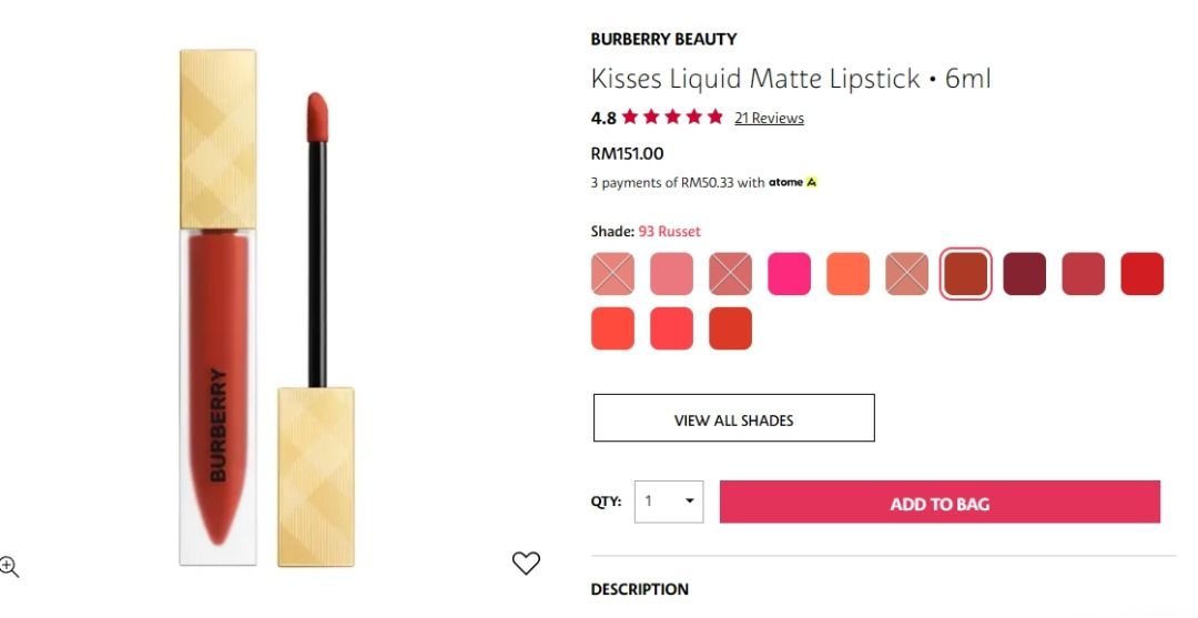 Burberry Kisses Liquid Matte Lipstick 93 Russet Beauty Personal Care Face Makeup on Carousell