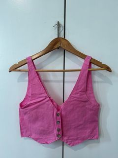 custom pink linen cotton cropped vest waistcoat top