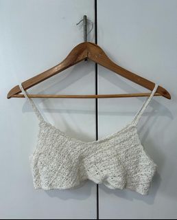 cute sun pattern crochet knit white cropped bralette top