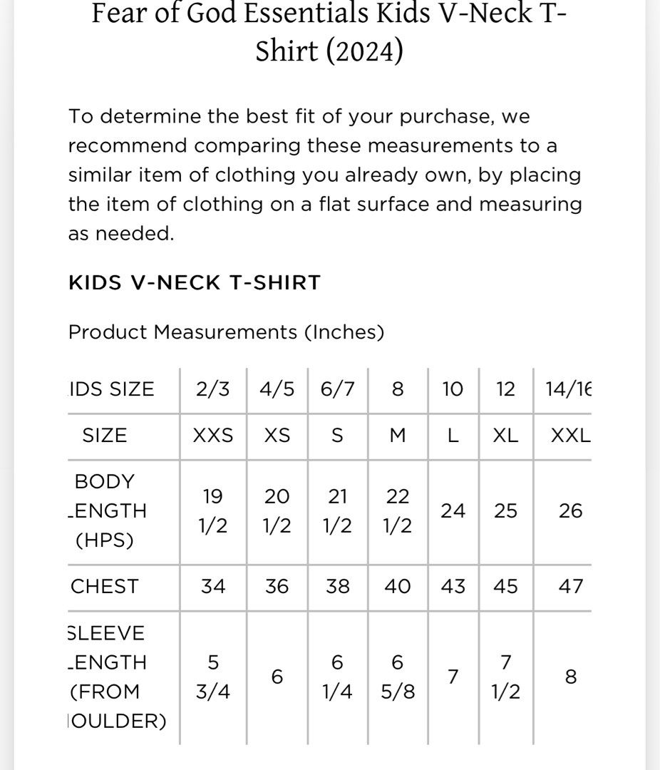 Essentials kids round-neck t-shirt (Category: Shirts) located in Manila. Submitted by anxiousbaker (Listing ID 1303048665, Image 3). Description: - see size chart in the listing - size is 14/16 - XXL in Western Kids sizing so in Asian women it can fit up to medium (baggy fit) and large (mej baggy na lang) - style is oversized and baggy (like an American football jersey) laglag balikat - used twice - bought from Commonwealth in Rockwell - RFS: dec