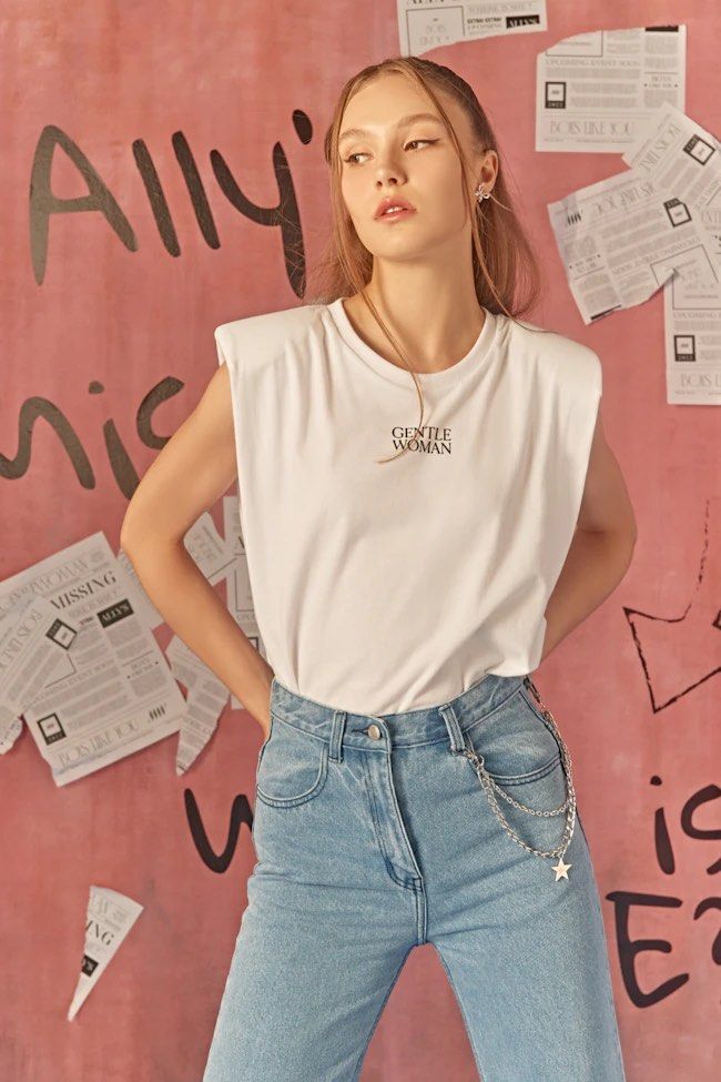 Gentle Woman Mini Padded Shoulder Top, Women's Fashion, Tops