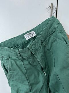 green cotton on wide leg straight cut jeans with seam
