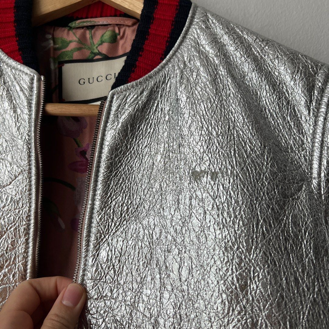 Gucci silver bomber jacket deals