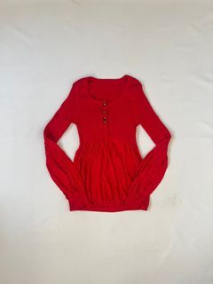 knitted red babydoll balloon sleeves top