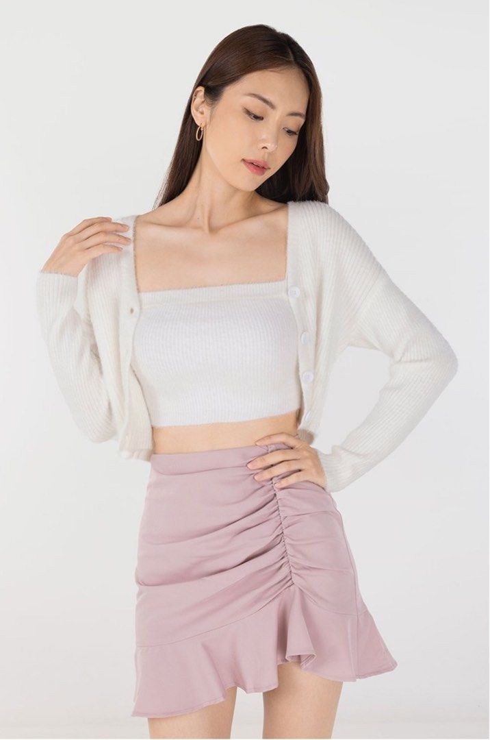 Lovet OASIS BUTTON SOFT FUZZY KNIT CARDIGAN WHITE Women s Fashion Tops Longsleeves on Carousell