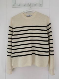 Mango striped cream black knit pullover