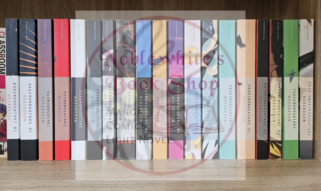 Monogatari Series SET (Category: Comics & Manga) located in Meycauayan. Submitted by keithy00 (Listing ID 1302902258, Image 1). Description: PLEASE READ THE DESCRIPTIONS: - Strictly sold as SET - 19 books in all - 100% AUTHENTIC - English - Preloved but used only for display - Some have minor issues like yellowing (can provide photos upon request) with the hopes of successful transaction. Please understand that taking a photo of each volume is ti