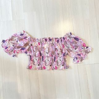 New Pink & Purple Floral Off Shoulder Top 全新紫色粉紅色花花短上衣64245340949123110