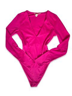 Pink long sleeve v-neck bodysuit