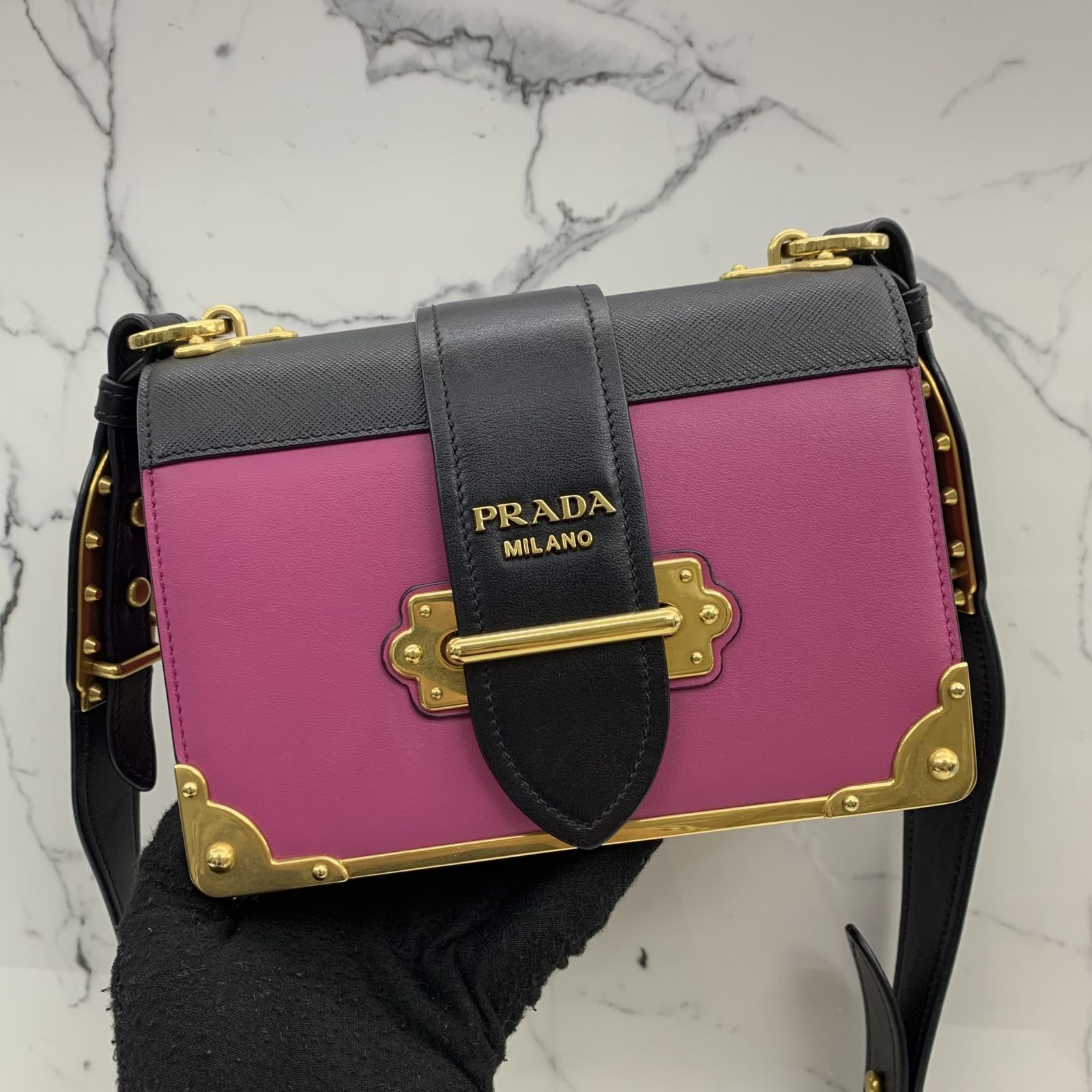 PRADA 1BD045 PINK BLACK COLOUR COGNAC CAHIER SHOULDER BAG 247019552 GI Luxury Bags Wallets on Carousell