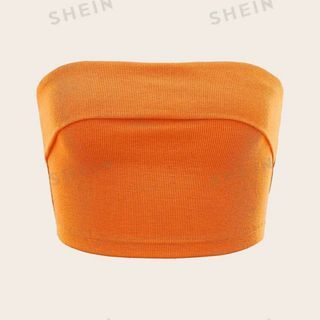 Shein Icon Orange Solid Crop Bandeau Tube Top Casual Summer Modern Aesthetic Women Cropped Blouse