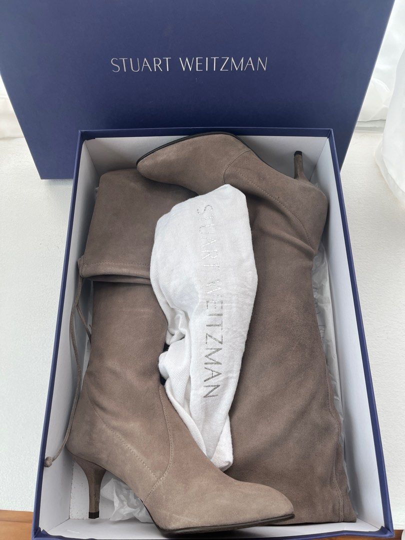 Stuart Weitzman Tiemodel Taupe Suede Over The Knee Boot