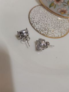 Stud Earrings Semi Clear with light blue shade in white gold plated