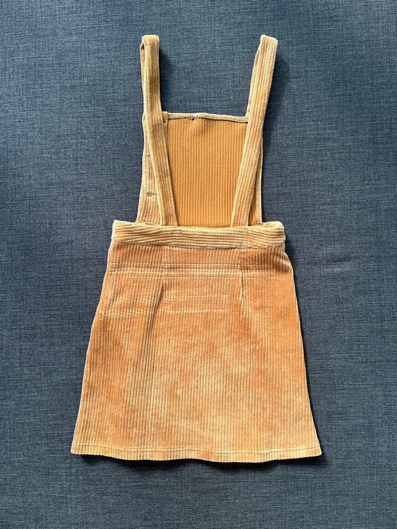 Topshop Mustard Yellow Corduroy Pinafore Jumper Dress, Women's