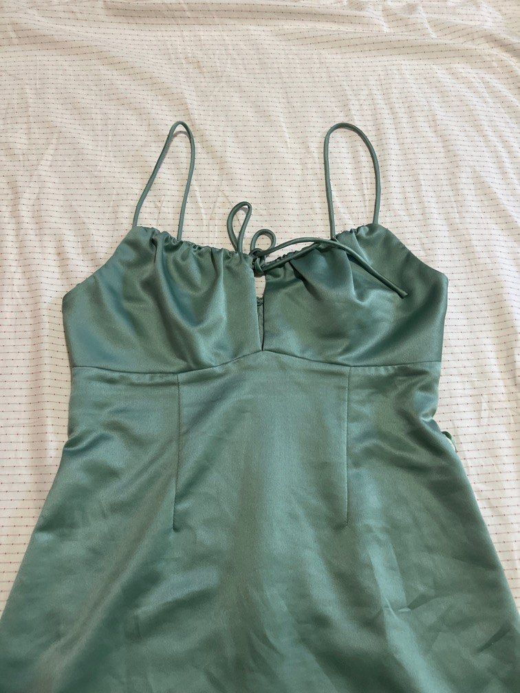green emerald velvet dress Green Satin Mini Slip Dress