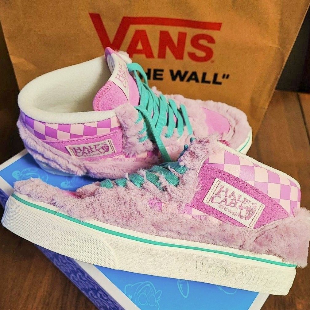 Vans 38 pastel purple lilac pink green fuzzy furry checkers sneakers skate shoes women Carousell