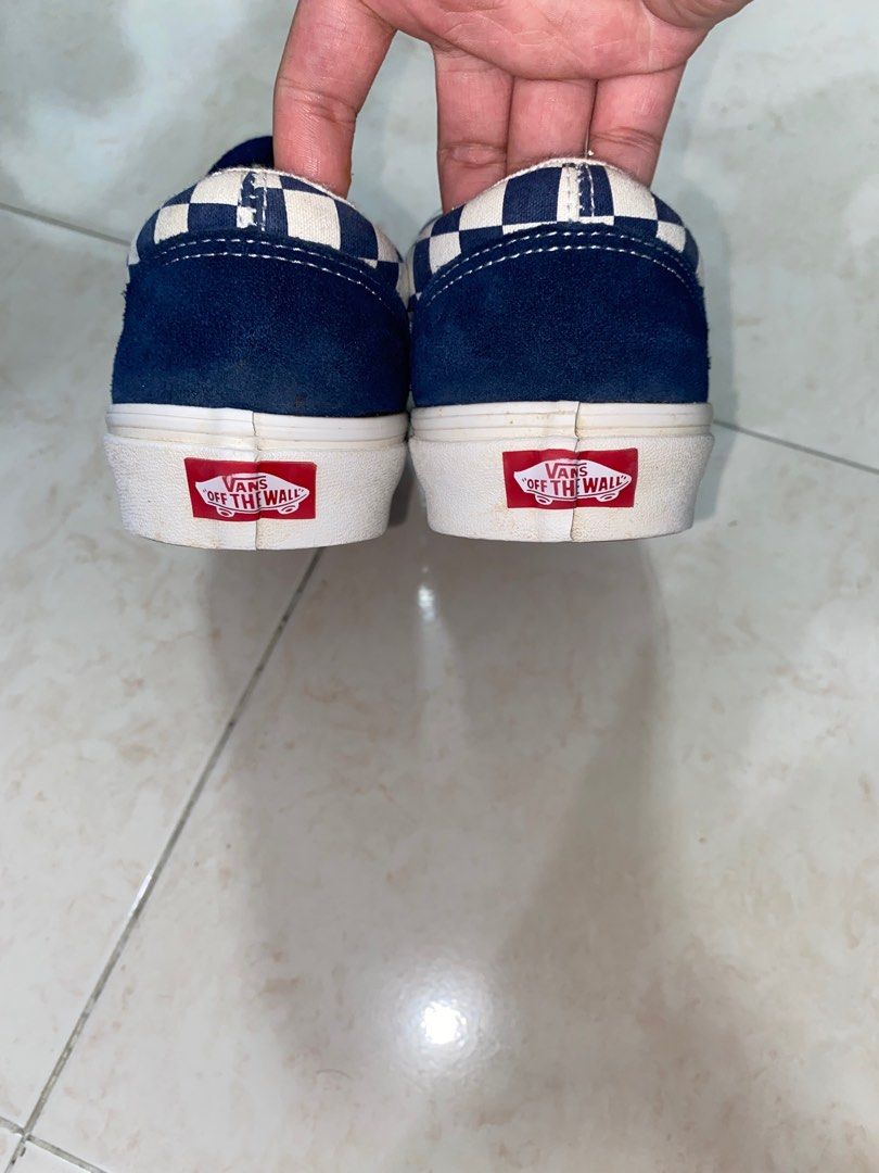 Blue vans with checkerboard rim top