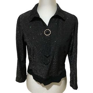 vintage 80s black silver tinsel shiny top glitter long-sleeve dark coquette axes femme