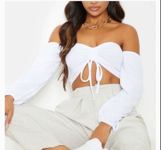White Long Sleeve Cold Shoulder Top (XS-S)
