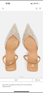 Zara High Heel Slingback Shoes with Faux Pearls