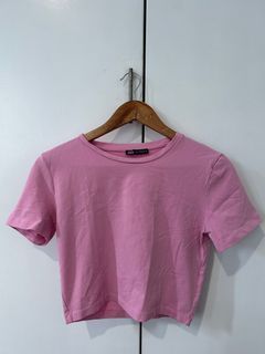 Zara pink cotton crop top soft shirt