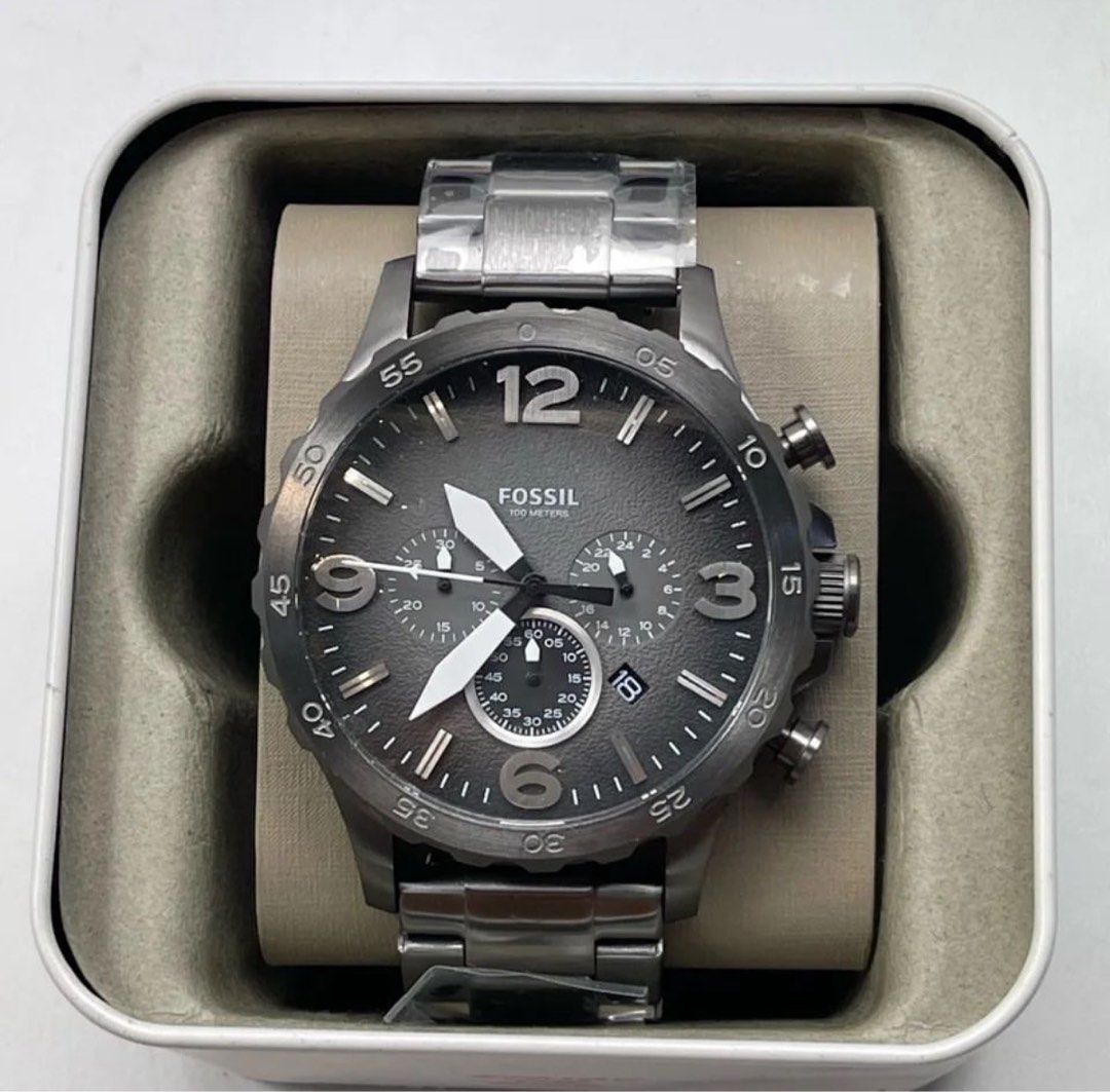 100 Authentic Warranty Fossil Nate Chronograph Smoke Stainless Steel Watch 50mm JR1437 Men s Fashion Watches Accessories Watches on Carousell